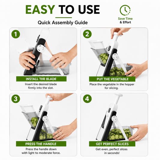 Easy to use vegetable slicer with quick blade installation guide