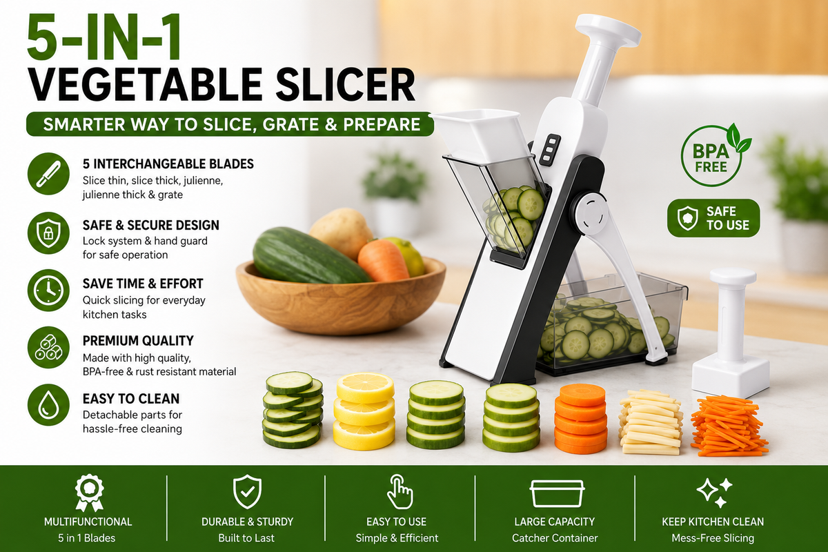 Woman using PureFlow vegetable slicer in modern kitchen